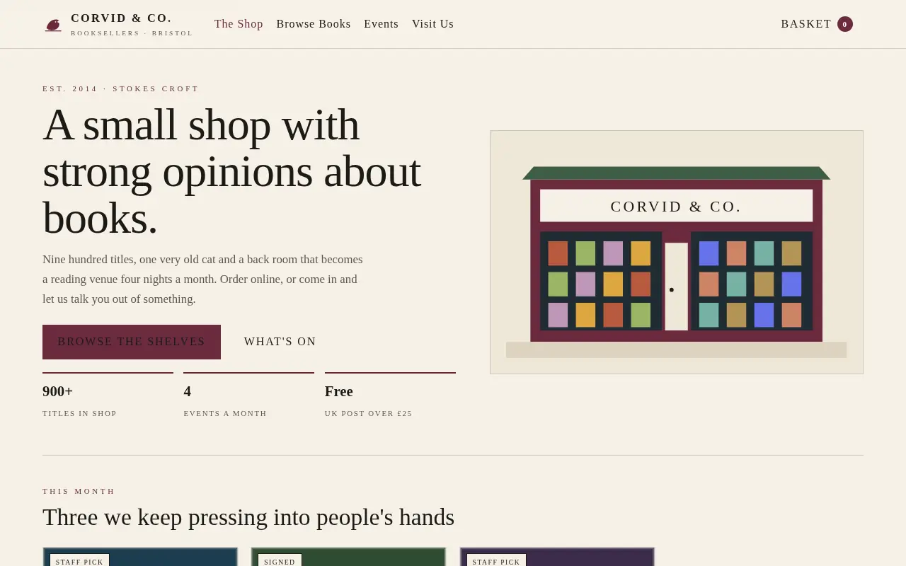 CORVID & CO. BOOKSELLERS interface preview